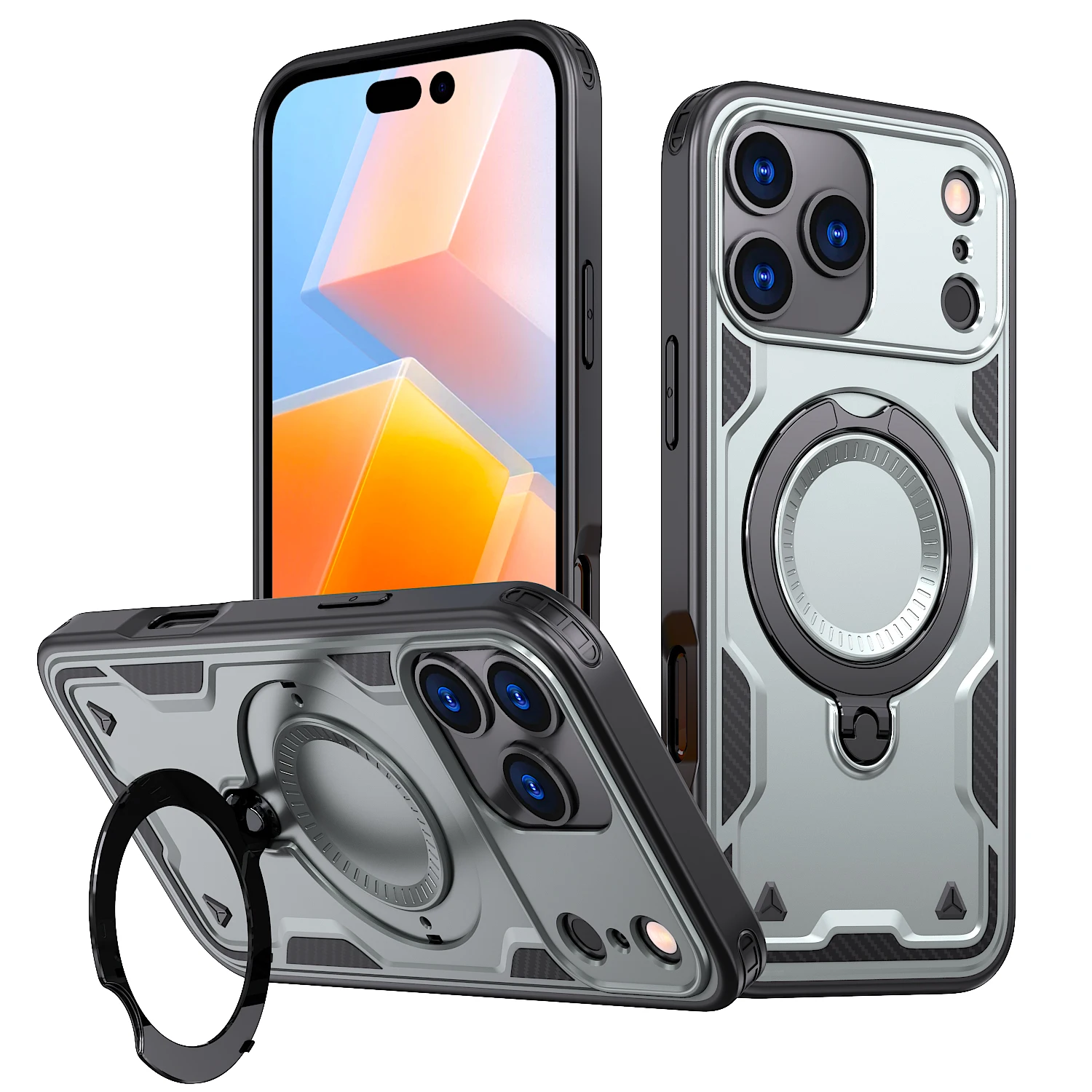 Enhanced Magnetic Protector Phone Case with 360° Rotating Metal Ring Stand