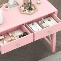 Home Office Desk with Drawers, Writing Computer Desk for Bedroom, Small Pink Makeup Vanity Table, Study Table for Home Office 2
