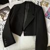 Black Cropped Blazers Woman Trend 2025 New All-match Notched Collar Crop Jacket Women Korean Chic Single Button Suit Coat 4
