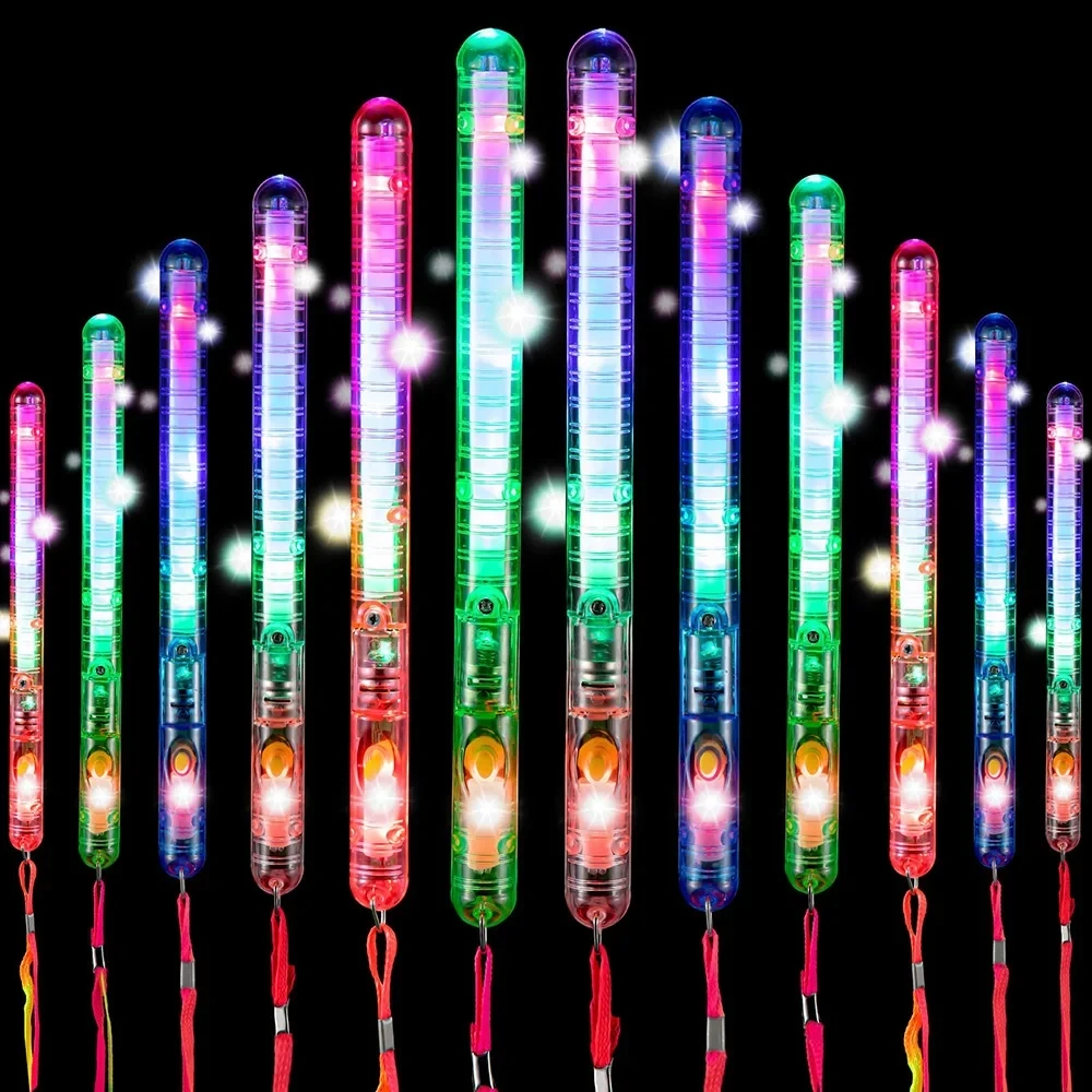 Flashing LED Wand Sticks Glowing Cheer Wands Multicolor Light Up Wands With Lanyards For Music Concert Party Favor 5/10PCS glow sticks glow light