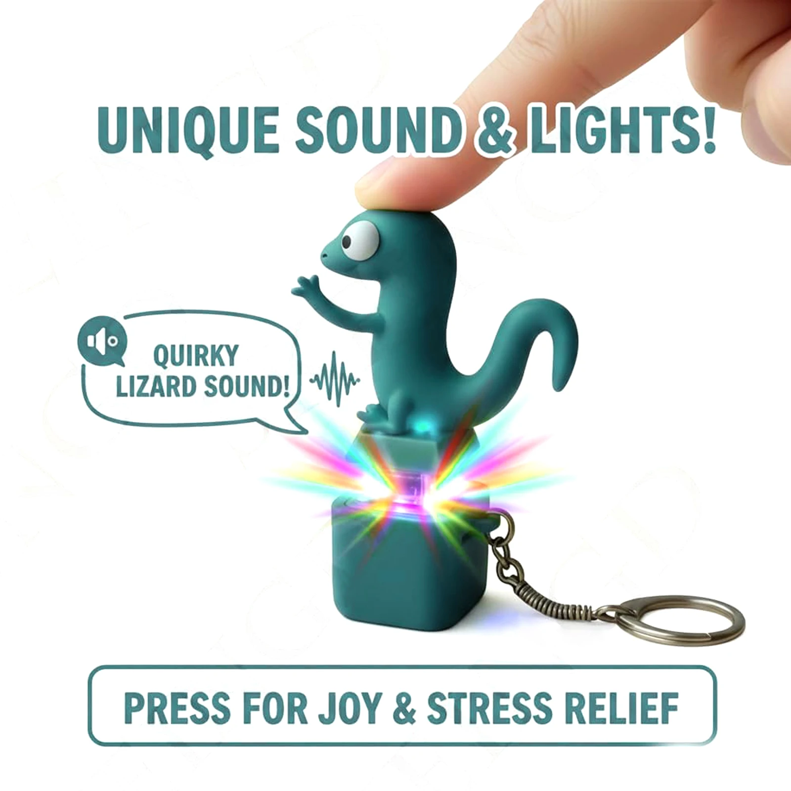Funny Lizard Button Sound Keychain Rechargeable Keychain Fidget Keyring Toys with LED Colorful Lights for Unisex Stress Relief