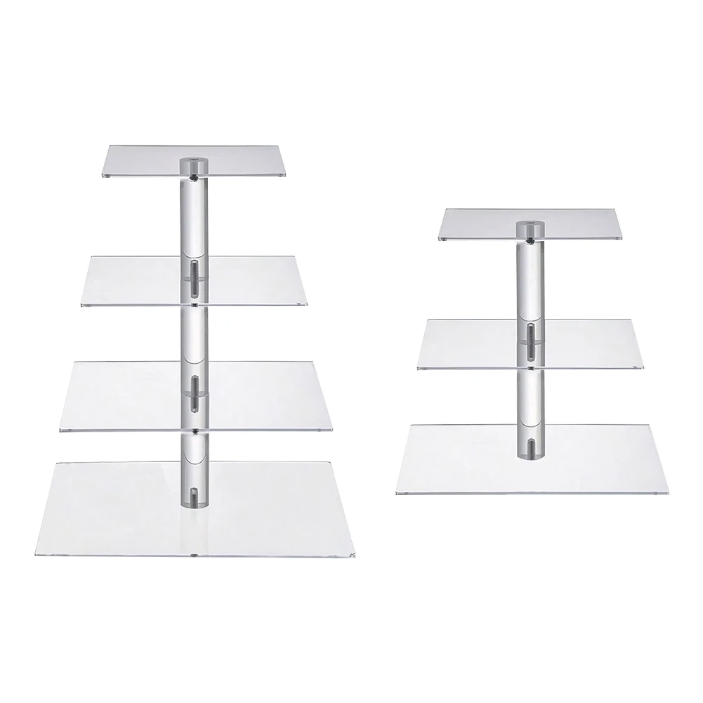 3/4 Tier Acrylic Cupcake Display Stand with LED Light Cupcake Tower Stand Square Display Stand for Birthday Wedding Party