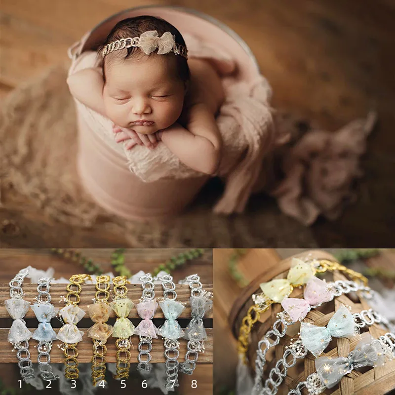 Sunshine Newborn Photography Props Hot Stamping Starlight Bowknot Tire Headdress Flower Baby Girl Headband Baby Headwear