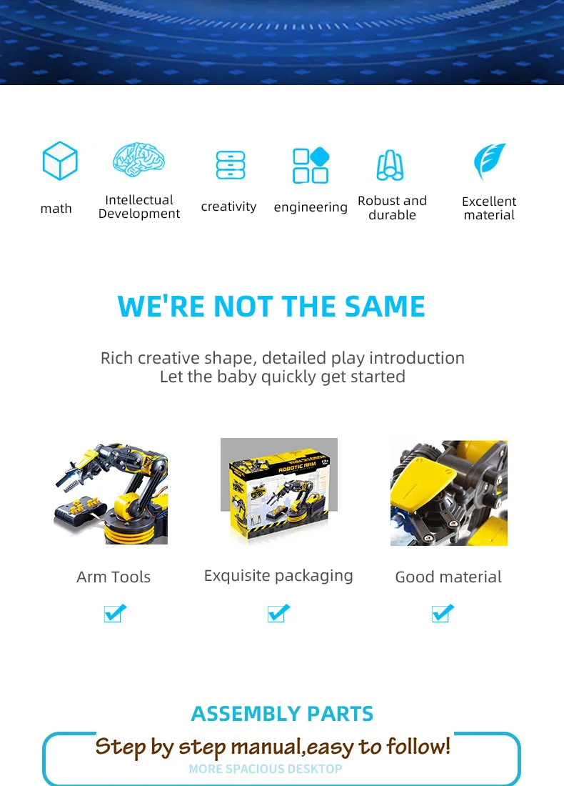 DIY Electric Remote Control Mechanical Arm Manipulator Scientific Experiment Assembling Children Educational RC Toys Montessori