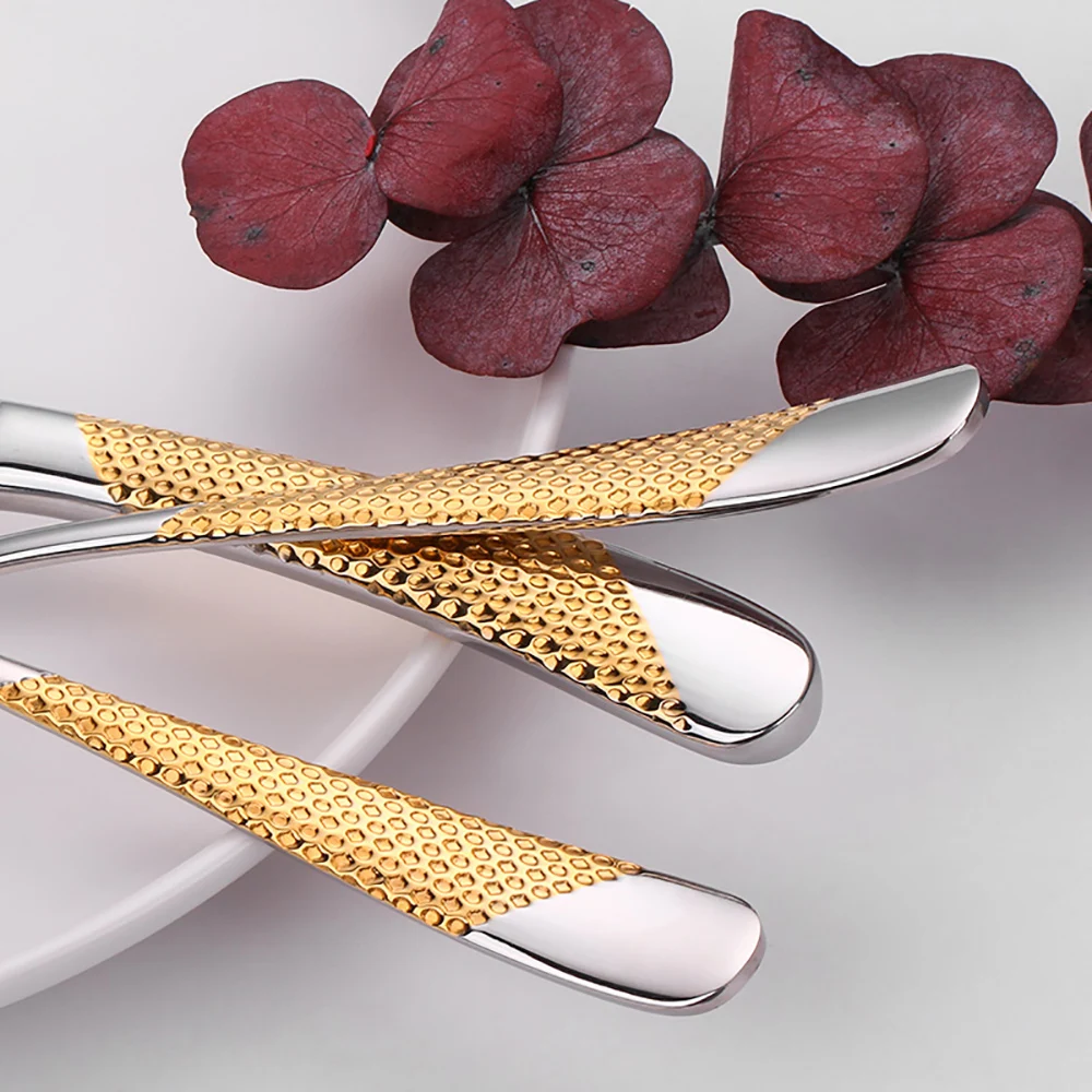 8/12/16/20/24Pcs Gold Plated Cutlery Set Kitchen Utensils Stainless Steel Western Tableware Sliver Fork Spoon Dishwasher Safe images - 6