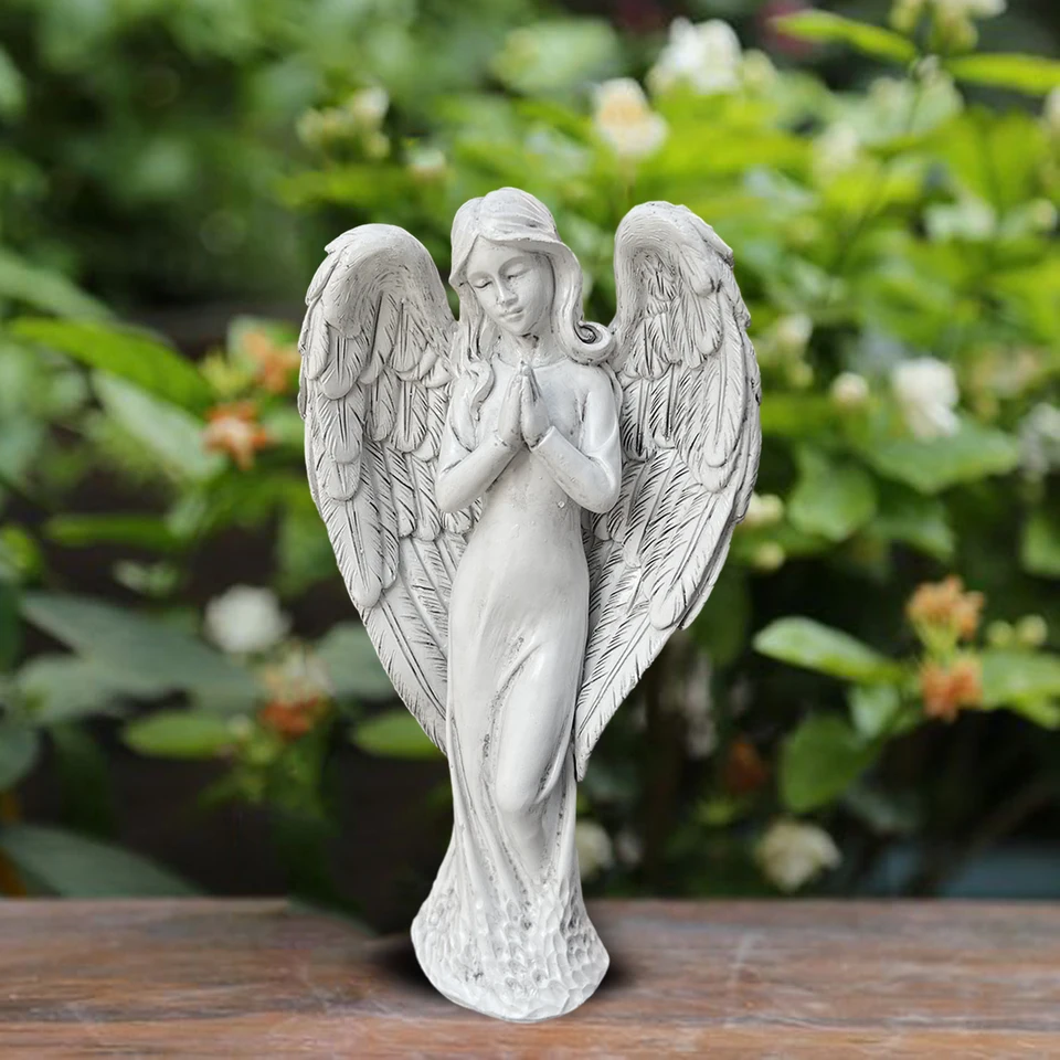 Estatua De Ángel De Jardín Solar Con Luz – Decoración Exterior, Resina, Pintada A Mano, Para Patio O Césped