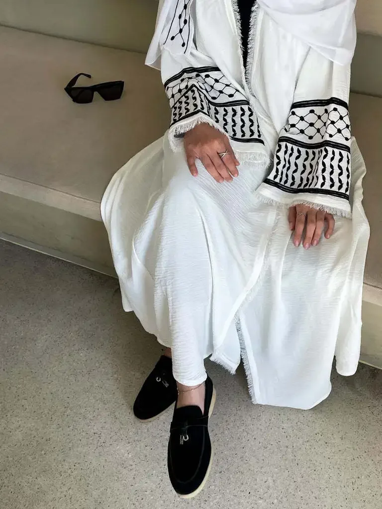 

Ramadan Kimono Abaya Keffiyeh Palestinian Embroidery Tassels Muslim Open Abayas for Women Dubai Luxury Islam Hijab Dress Kaftan