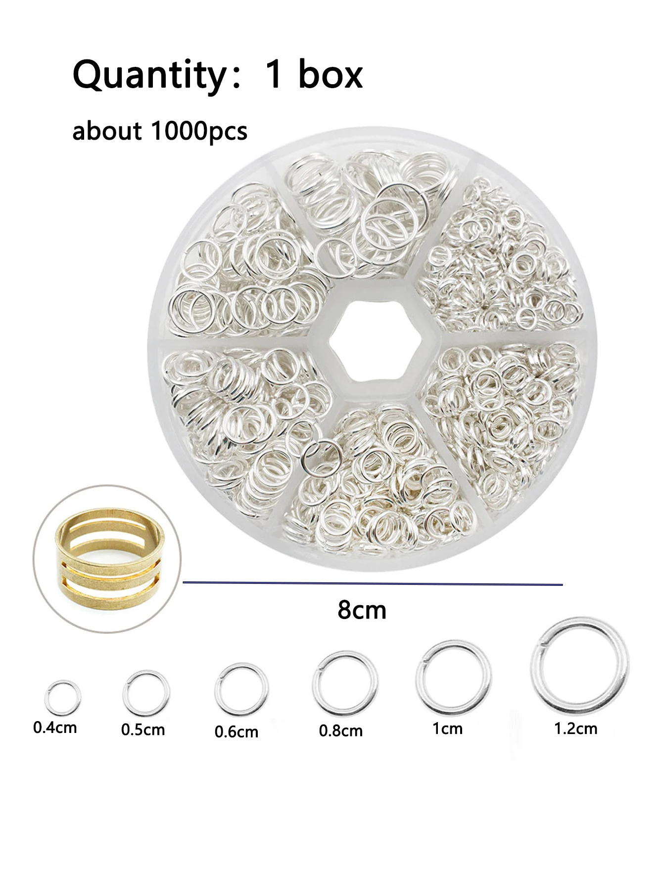 Assorted Jump Rings Set with Opening Tool for DIY Crafts - 1000 Pieces in 6 Sizes