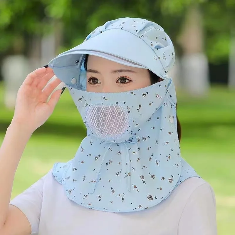 

Summer women's sunshade hat, large brim mask, shawl, breathable mesh, sunscreen hat, outdoor tea picking hat, tea picking hat
