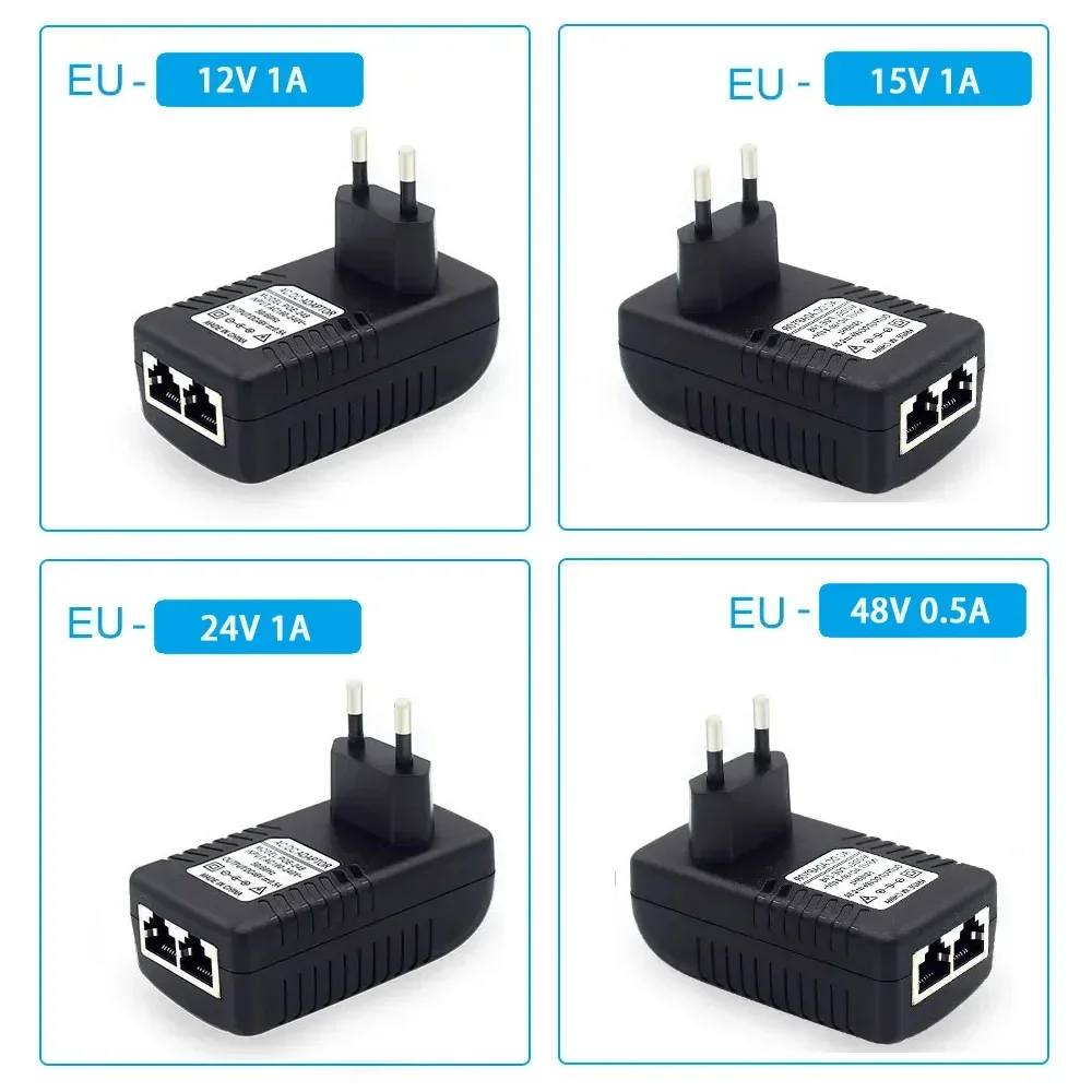 POE Injector Power Supply Huitenda 12V/15V/24V/48V Ethernet Adapter 1A /0.5A For Switch CCTV IP Camera Phone AP EU Plug