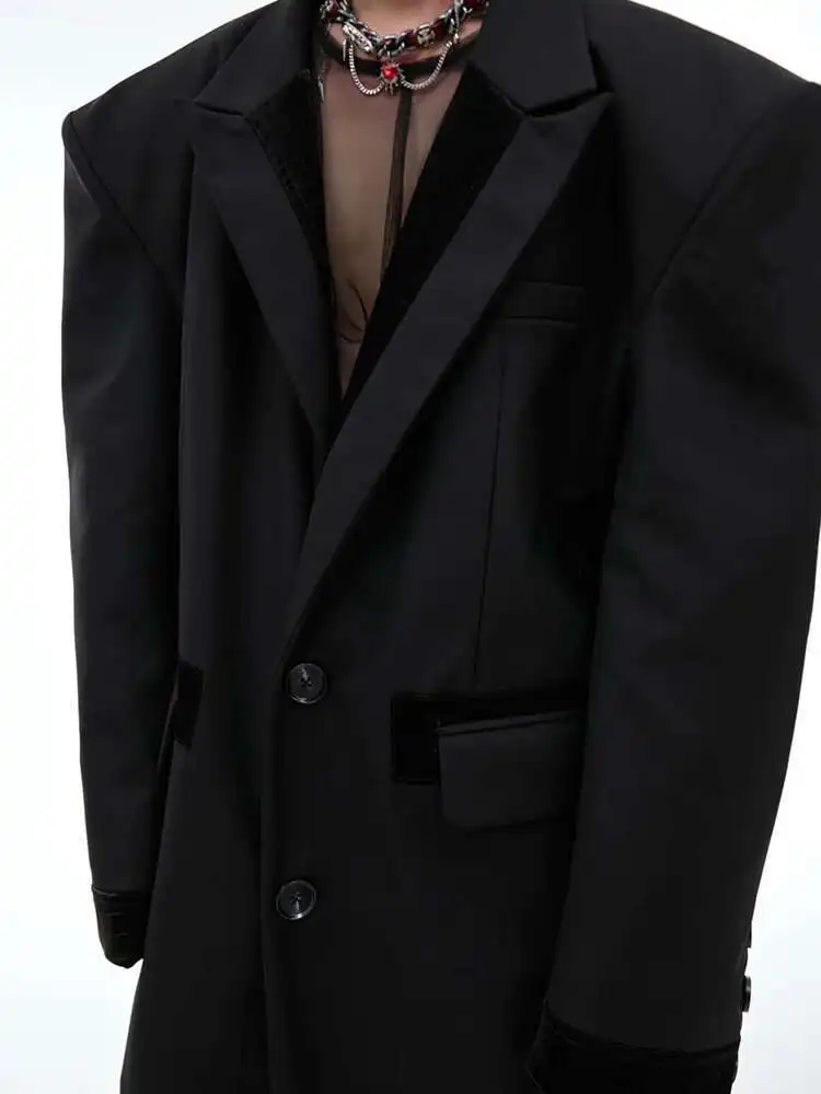 LUZHEN Original Fashion PU Leather Patchwork Design Men Trench Coat Padded Shoulder Personalized Fashion Male Windbreaker LZ5193