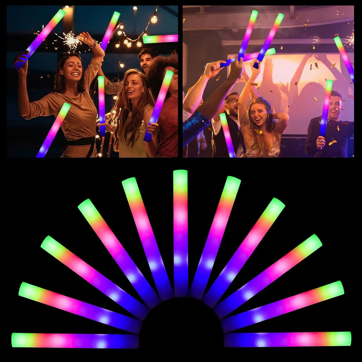 LED Glow Sticks Bulk Colorful RGB Glow Foam Stick Cheer Tube Dark Light for Xmas Birthday Wedding Party Supplies 10/15/20Pcs