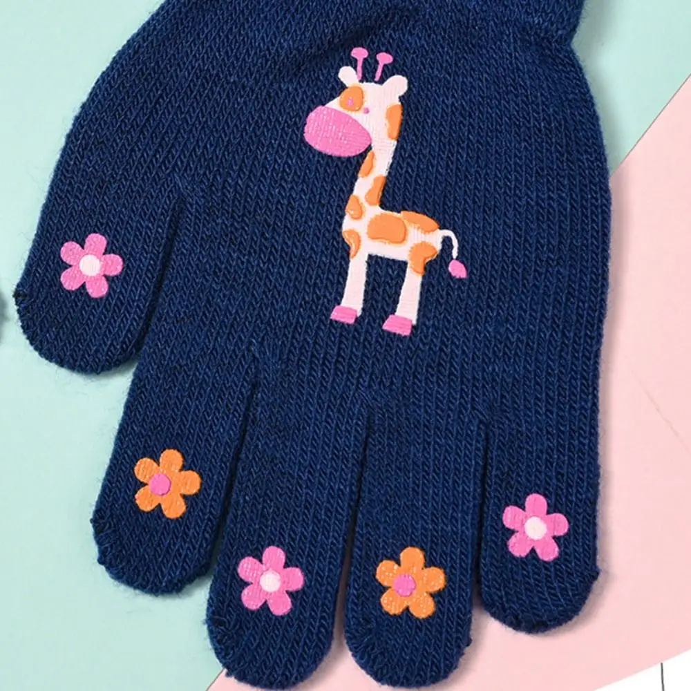 Cartoon Thicken Children Knitted Gloves Windproof Animal Print Pattern Warm Mittens Warm Writing Gloves Winter