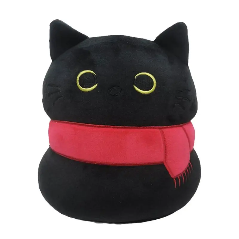 22cm Kawaii Black Cat Plush Toy cute Stuffed Animal Winter Scarf Black Cat Doll Throw Pillow Boys Girls Soft Toys Children Gifts luxury edition single watch jewelry box with pillow leather black and white two style jewelry watch storage box