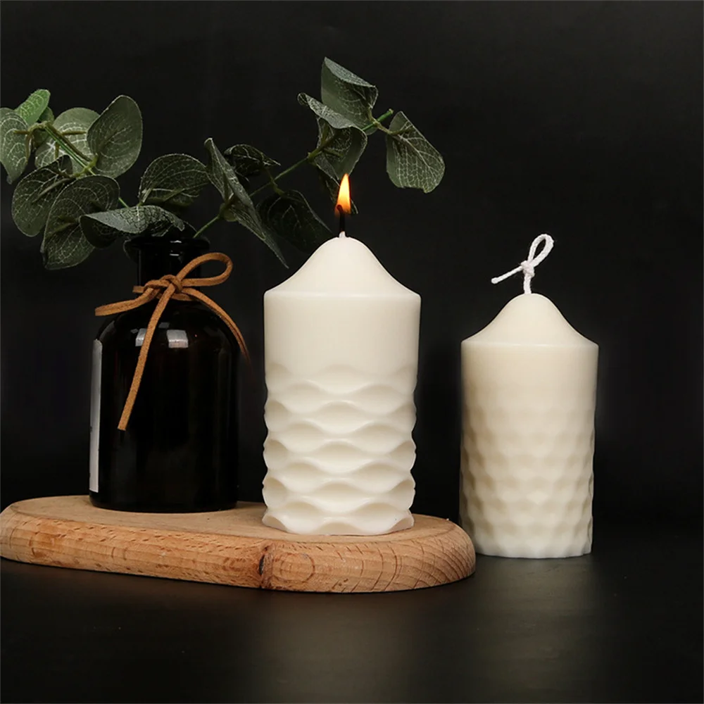 Cylinder Candle Mold Wavy Geometric Candle Making Gypsum Soap Silicone