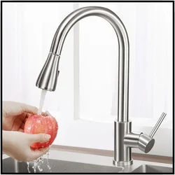 Brushed Nickel Kitchen Faucet Single Hole Pull Out Spout Kitchen Sink Mixer Tap Stream Sprayer Head Hot and Cold Mixer Tap