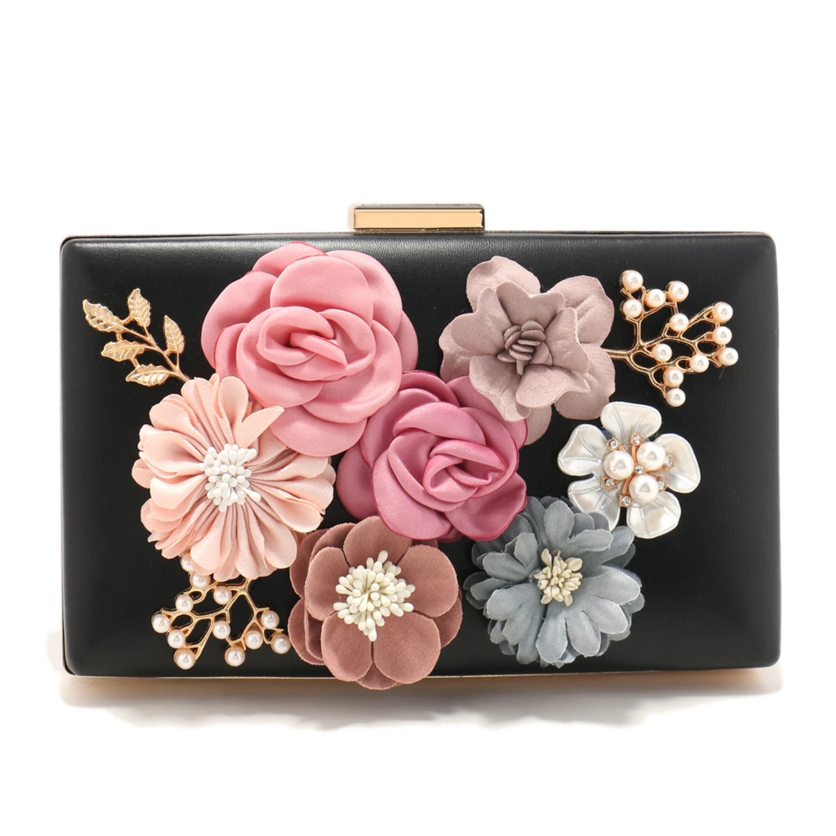 Pink Pearl Clutch Bag Handmade Flower Evening Party Wedding Luxury