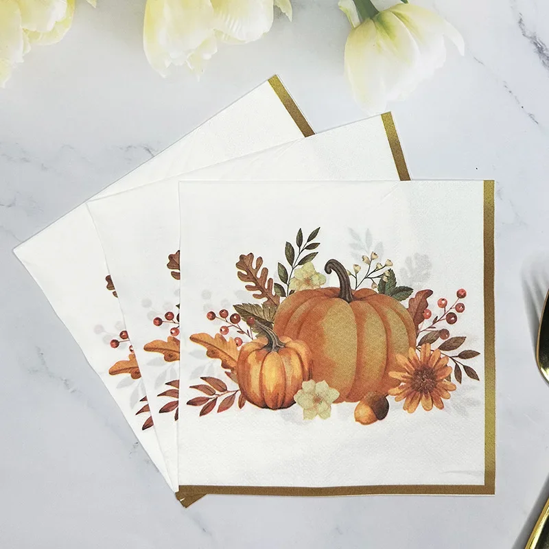 Pumpkin Gold Trimmed Colourful Napkins Halloween Ambiance Paper Placemats Thanksgiving Party Paper Butterfly Bart