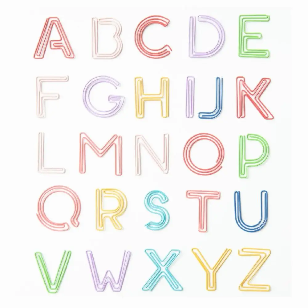 

26pcs Metal Hollow Alphabet Paper Clips Colorful Letter Photo Tickets Holder Kawaii Notebook Binder Letter Clamps
