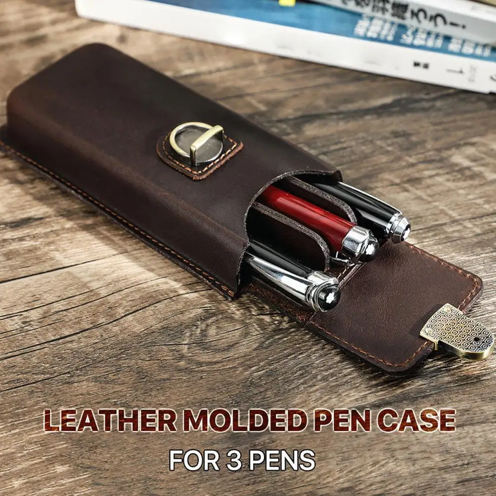 

Genuine Leather Pen Case With Remove Pen Tray Portable School Office Supplies Stationery Pencilcase Pouch Holder Pen E4I1