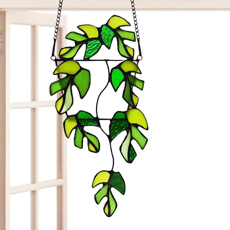 

Acrylic Window Suspended Leaves Suncatcher Acrylic Pendant Suspended Leaf In Glass Style Green Fake Leaves Pendant For Summer