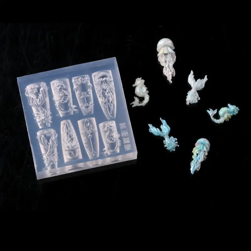 네일 아트 조각 템플릿 DIY 액세서리 바다 조개 불가사리 물고기 꼬리 3D 실리콘 네일 몰드 해파리 조개 투명 몰드