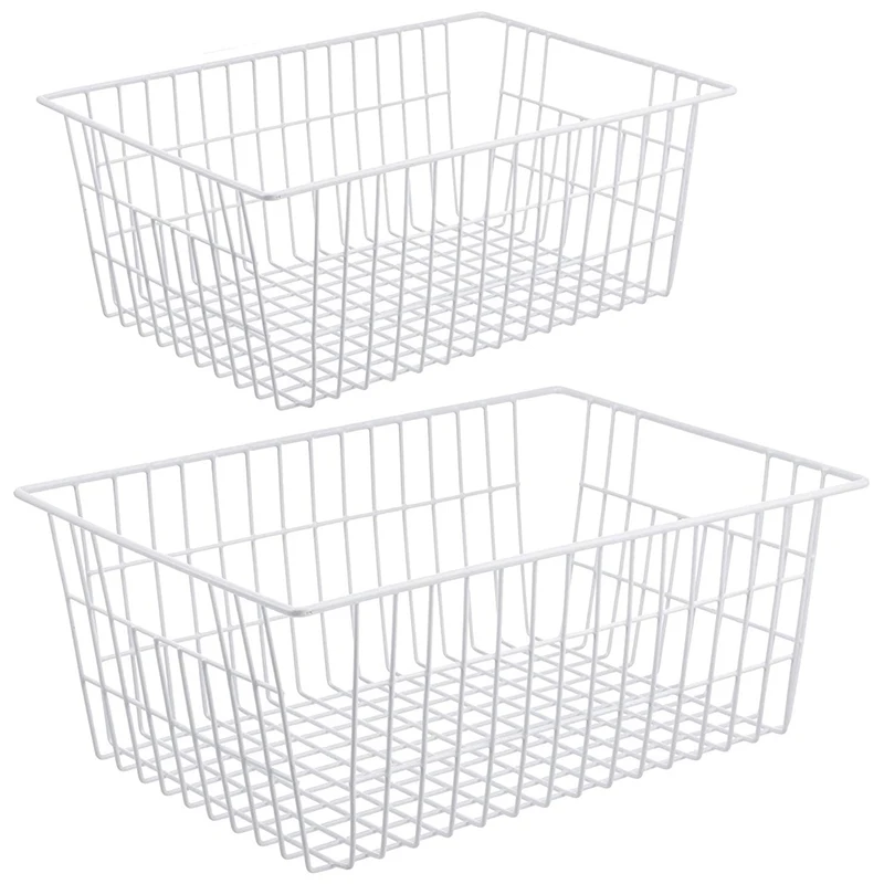 

2 Pack Wire Storage Baskets Farmhouse Metal Wire Basket Freezer Storage Organizer Bins with Handles(White)