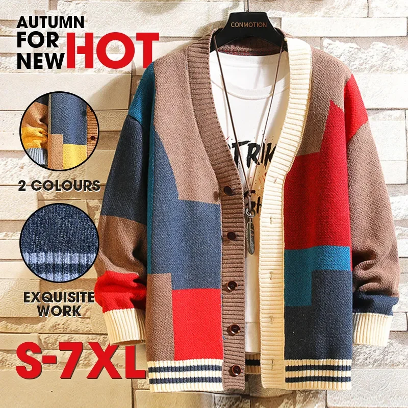 

Cardigans for Men Color Mixed Knitted Man Cardigan Sweater V-neck Jumper Jacket New in Luxury Brand Designer Clothes