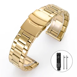 Sleek Silver Black Stainless Steel Bracelet Band - Men's Watch Accessory - 22mm (Gold)
