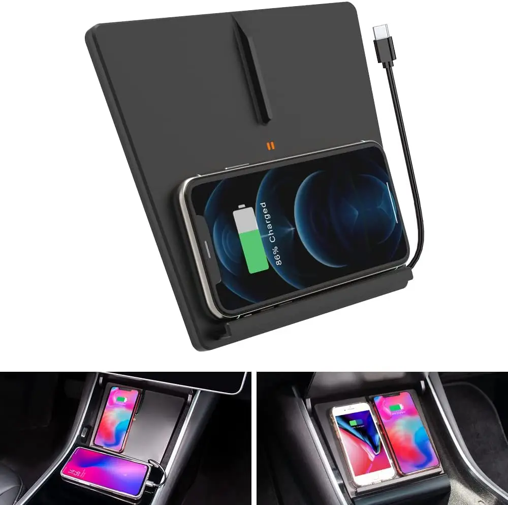 ASHOIH Draadloze Autolader voor Tesla Model 3 2019 2020,15W Snelle Draadloze Oplader,Centrumconsole Draadloze Oplader,Draadloze Oplader Middenconsole Werkt met Qi-compatibele Telefoons