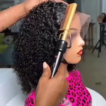 16Inch Water Curly Human Hair Wig 13x4 Transparent Lace Front Wig Brazilian Deep Wave Short Bob Wig Human Hair 4x4 Lace Closure 1