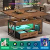 4 in 1 Coffee Tables with Storage Cabinet for Living Room, Small Farmhouse Coffee Table with 2 Fabric Drawers & LED Light 5