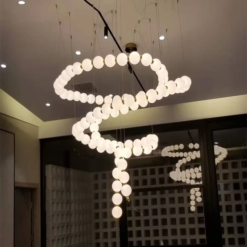 Lucy's Necklace Postmodern LED Gold Chrome White Bubble Hanging Lamp Lustre Chandelier Indoor Lighting Fixture For Living Room