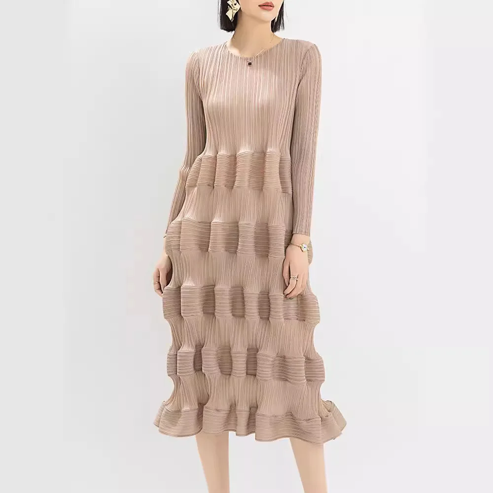 

Miyake Original Pleated New Dress 2024 Spring Fashion Design Sense Solid Color Loose Large Size High Waist Splicing Cake Skirt
