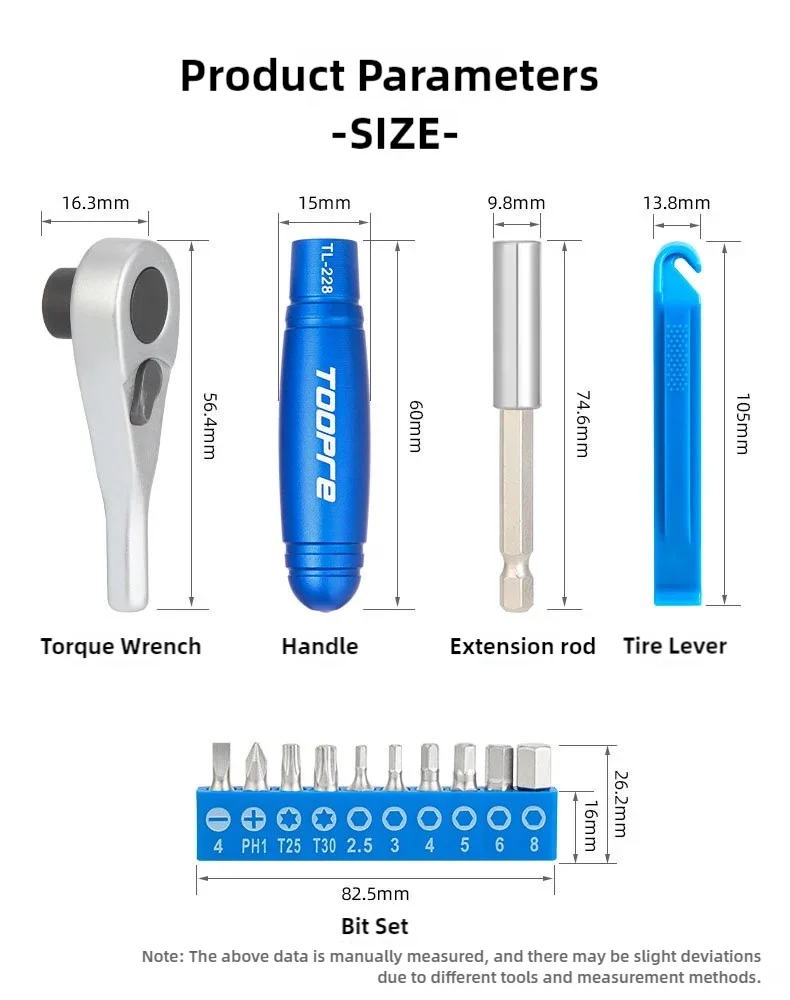 TOOPRE Fahrrad Mini Ratsche Set Tragbare Multi Funktionale Reparatur Kit Fahrrad Reifen Schlüssel Reifen Reifen Patch Reparatur Werkzeuge – Detail 17