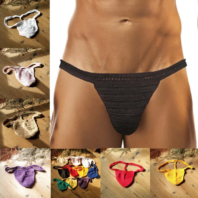 Unisex Sexy Thong Mens Underwear Crochet Sexy G String Swimming Shorts Super Man Sunbathing Thongs
