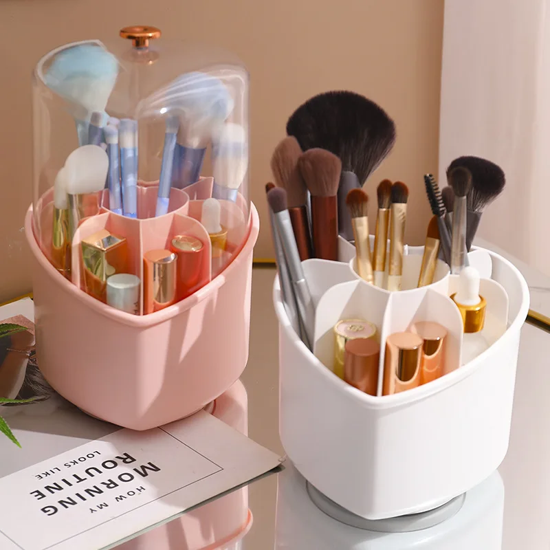 360 Degree Rotating Makeup Brush Storage Box Desktop Cosmetic Brushes