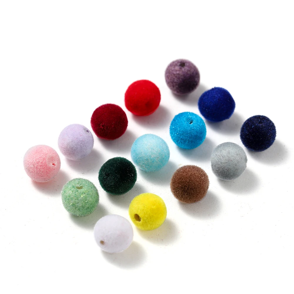 30 Stück 8/10 mm bunte Acryl-Beflockung, Samt, runde Kugelperlen für Halskette, Armband, Ohrringe, DIY-Schmuckherstellungszubehör