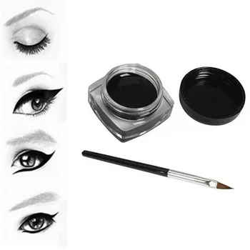 Heallor 5g Black Eyeliner Cream Waterproof Beauty Cosmetics Long Lasting Eyeliner Gel Eyeshadow Makeup Tools With Brush Set Eye - Thumbnail 2