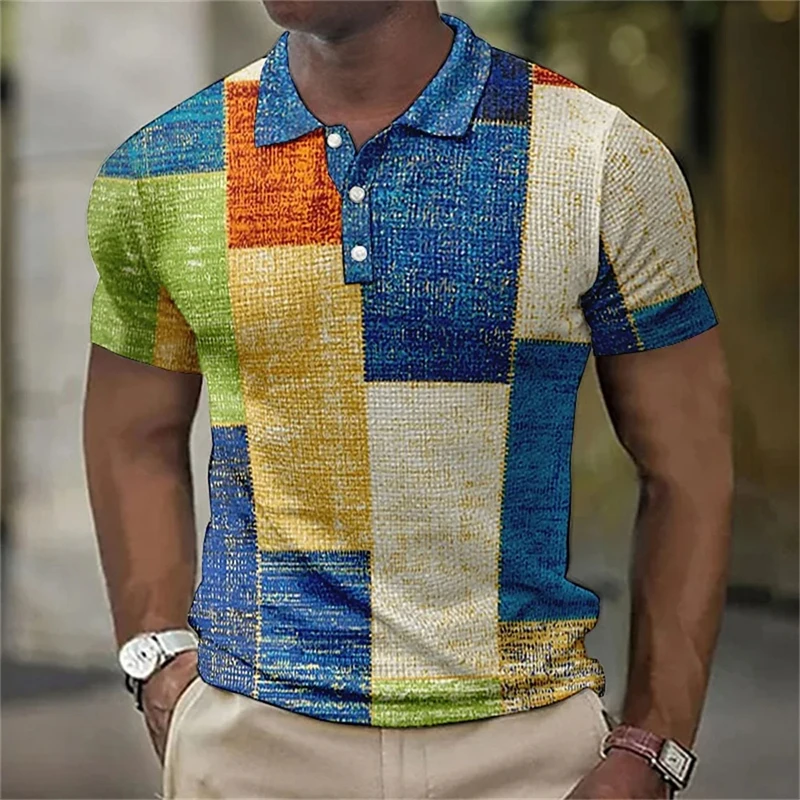

Vintage Splicing Striped Plaid 3D Printed Polo Shirts For Men Clothes Fashion Women Streetwear Block Graphic POLO Shirt Boy Tops