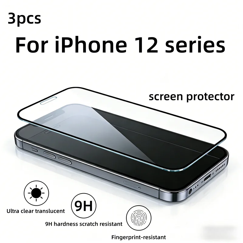 Film en verre transparent pour écran d'iPhone 12, 12Pro, 12ProMax, 3 pièces, verre trempé
