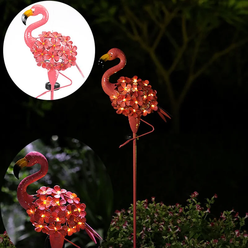 

Solar Lights Outdoor Metal Flamingo Garden Lights Pathway Pink Flamingo Stake with LED Lights Lawn Backyard Garden Decor