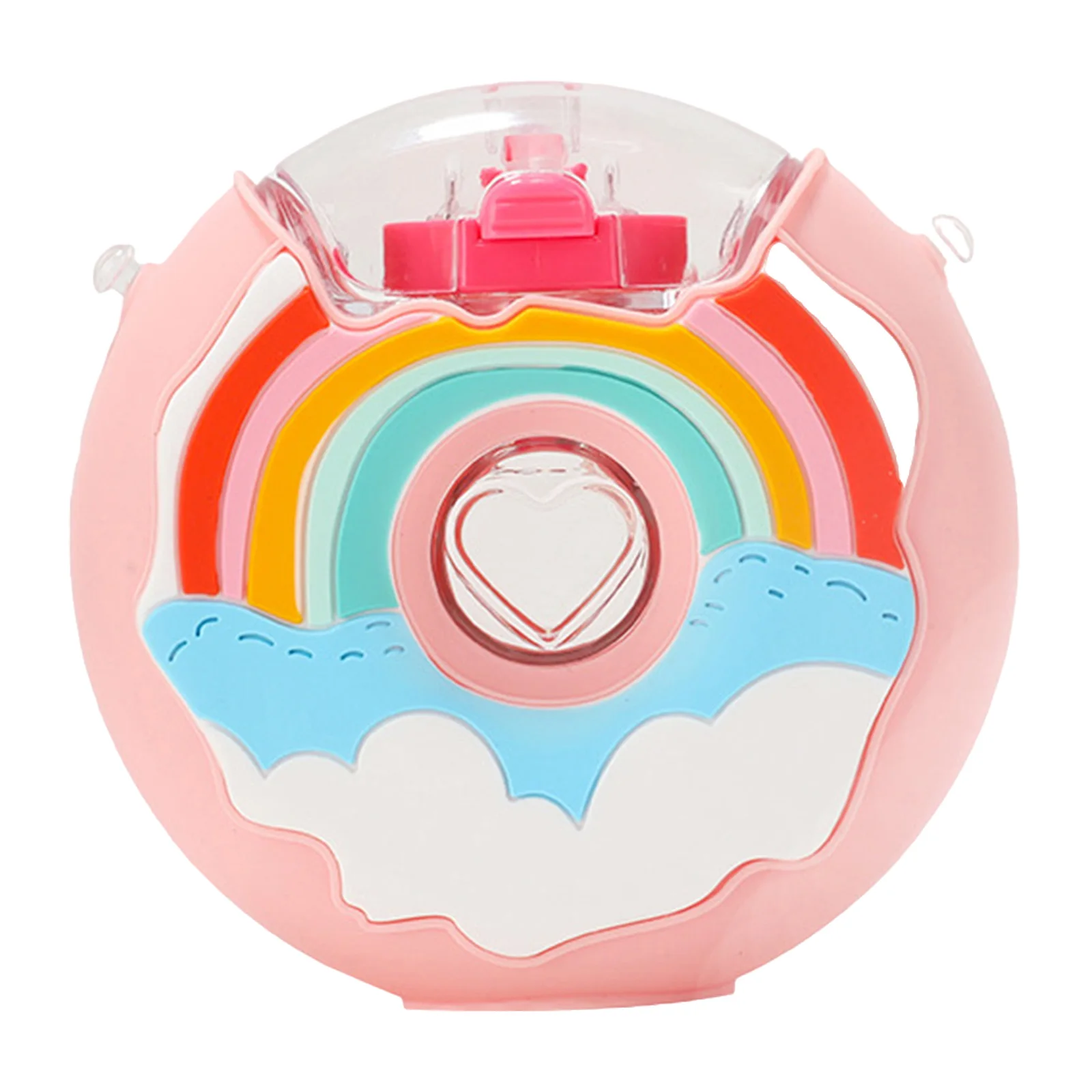 Acquista Ciambella per bambini, bollitore in plastica, corda per alunni,  tazza carina rotonda per asilo, tazza di cannuccia, rosa rossa