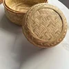 Woven Bamboo Basket Simple Natural Color Round Wicker Bread Basket Handmade Handmade Bamboo Basket Home Shop Display 6