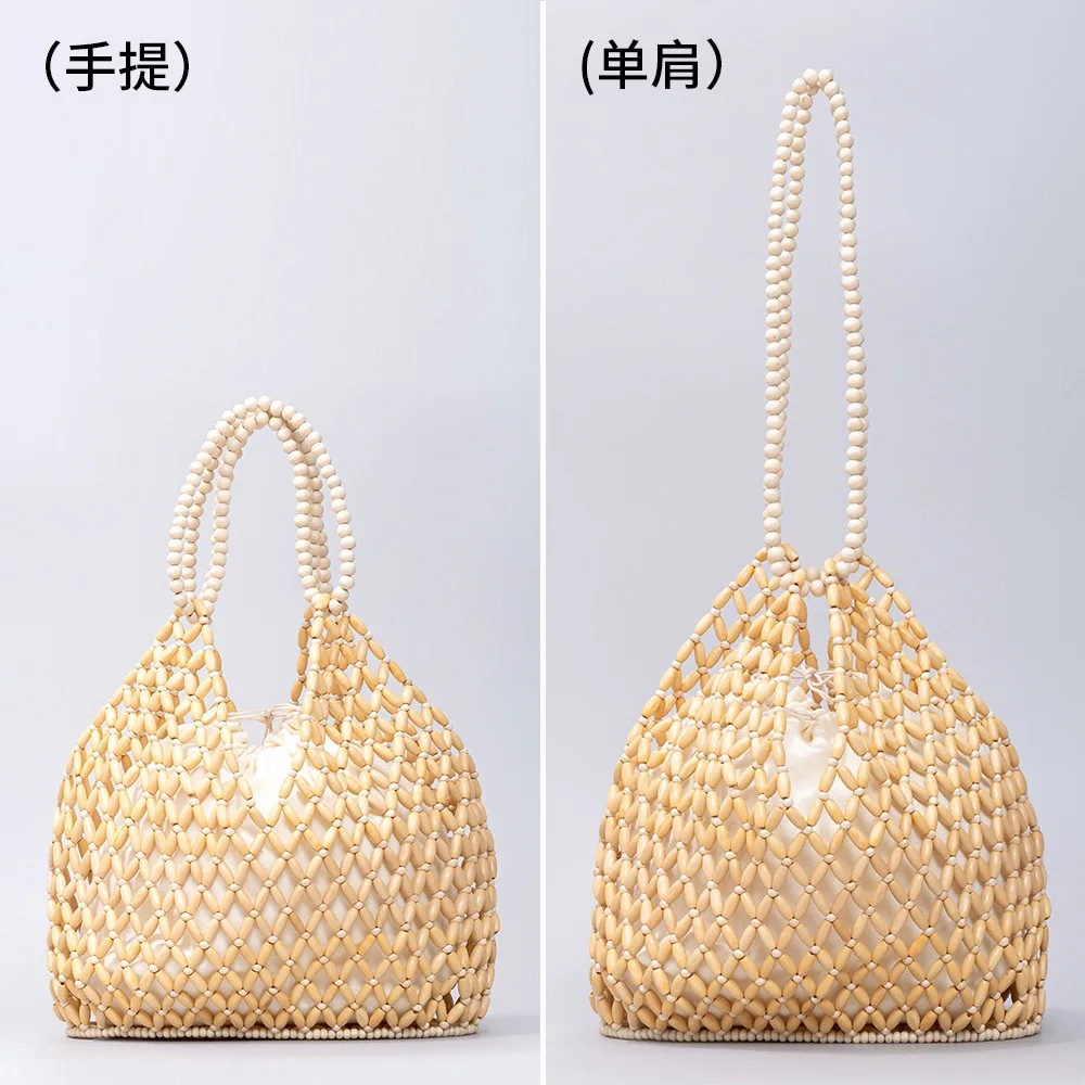 thumbnail image 1 of Bolsos de mano con cuentas de madera cruda para mujer, bolsos de playa de ciudad de diseñador de lujo, tendencia de moda 2024, bolso cruzado de hombro, 1 of 5