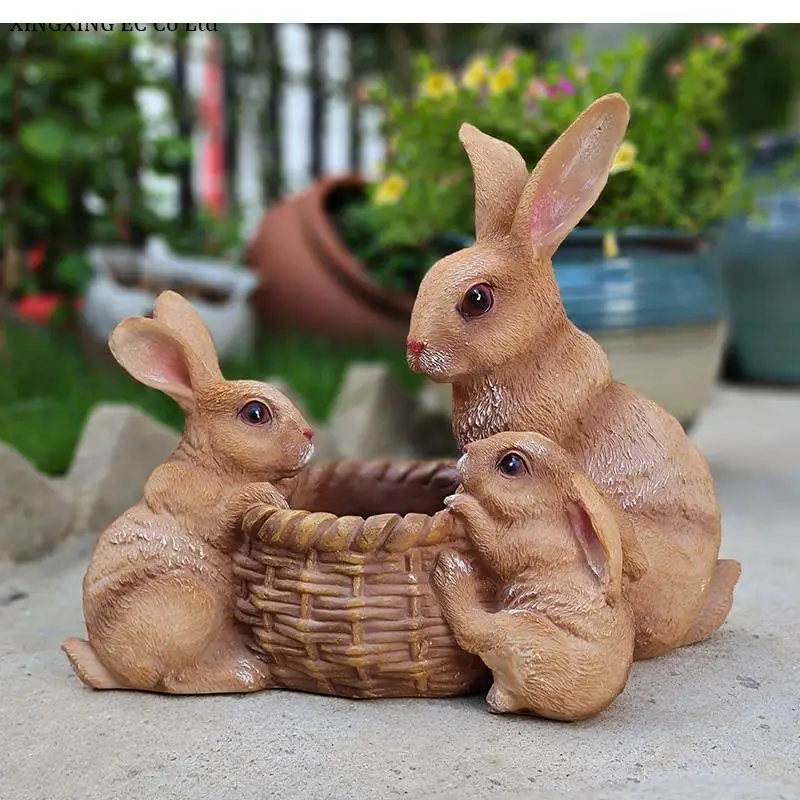 

Искусственный Кролик, украшение для сада, скульптура животного из смолы, креативный мультяшный цветочный горшок, уличный ландшафт, аксессуары для хранения