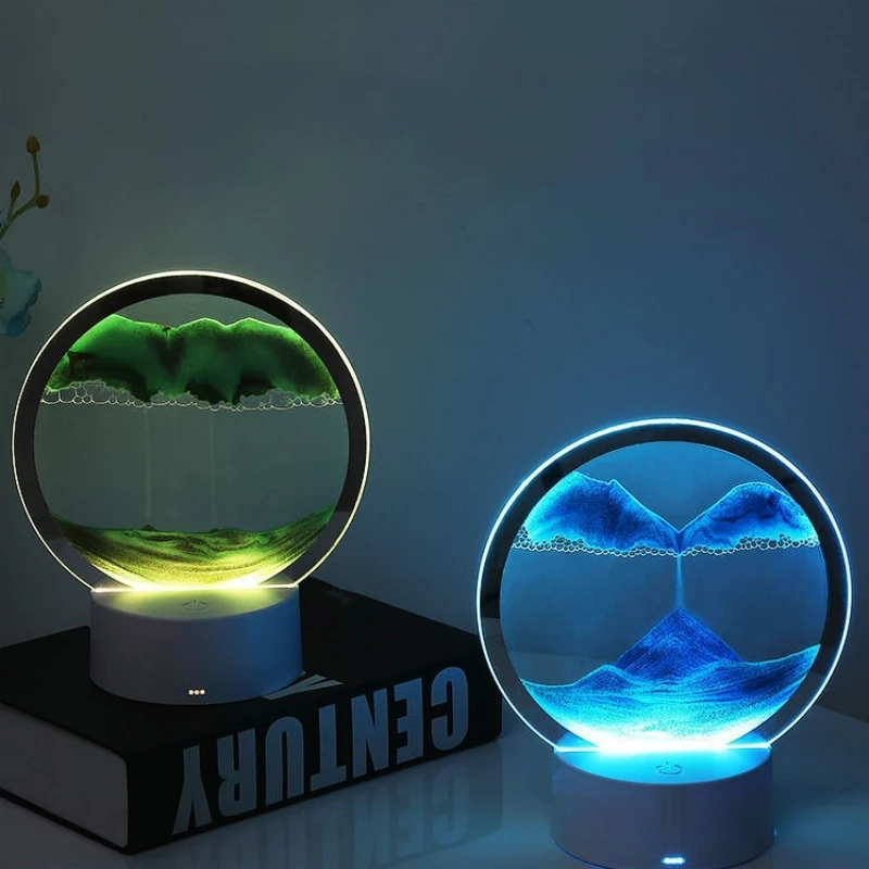 Luz de noche de arena movediza creativa con 16 colores, lámpara de mesa de paisaje de arena USB, lámparas de mesita de noche de paisaje Natural 3D, regalo de decoración del hogar de oficina