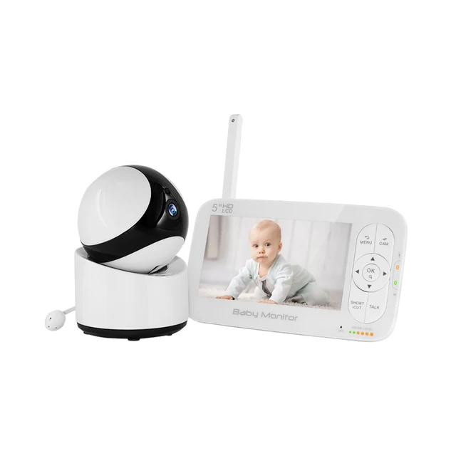 5Inch LCD Display 360Degree PTZ 4X Zoom Digital Baby Monitor 120Degree Wide Angle Nanny Camera Temperature Display Babysitter 5