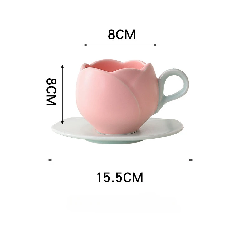 Set Tazza E Piattino Tulipani Rosa Disoza - Ceramica 250ml, Regalo Per Donne, Lavabile In Lavastoviglie - Foto 14