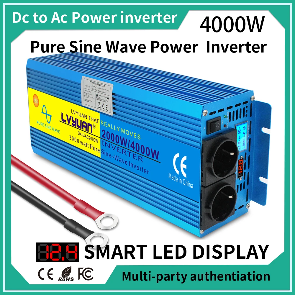 

2000W 3000W 4000W LED Display Inverter DC 12V To AC 220V Pure Sine Wave Transformer Voltage Converter 12 220 Power Auto Inversor